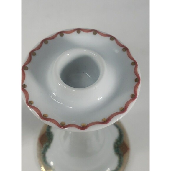 Vintage Royal Copenhagen Christmas Joy Candlesticks 503 Holly Garland Gold Trim - Picture 15 of 16